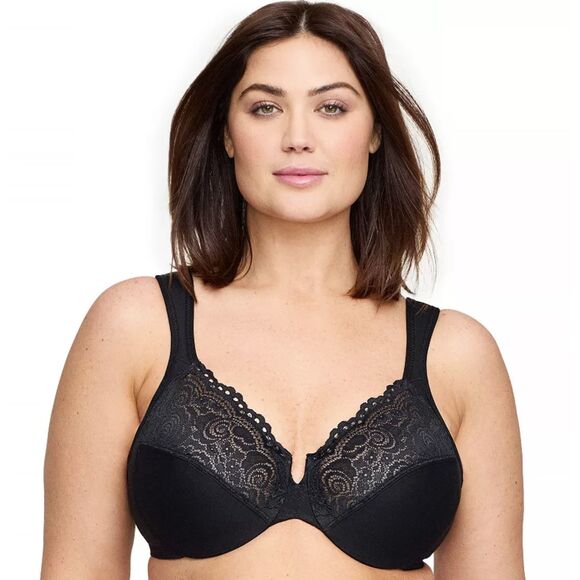 Glamorise Other - Plus Size Glamorise Full-Figure Wonderwire Back Close Bra 1240 Black with Lace